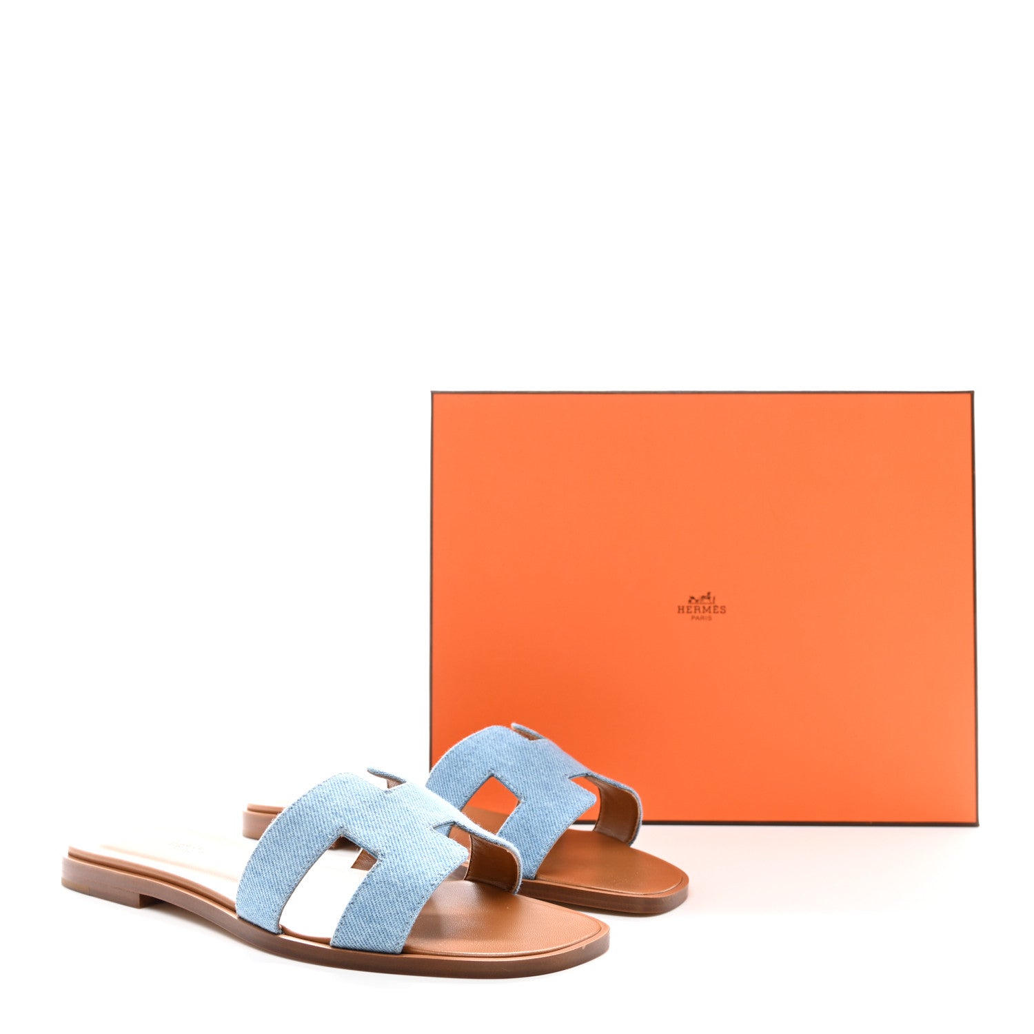 Hermes Denim Canvas Oran Sandals 38 Bleu Clair 10 of 10