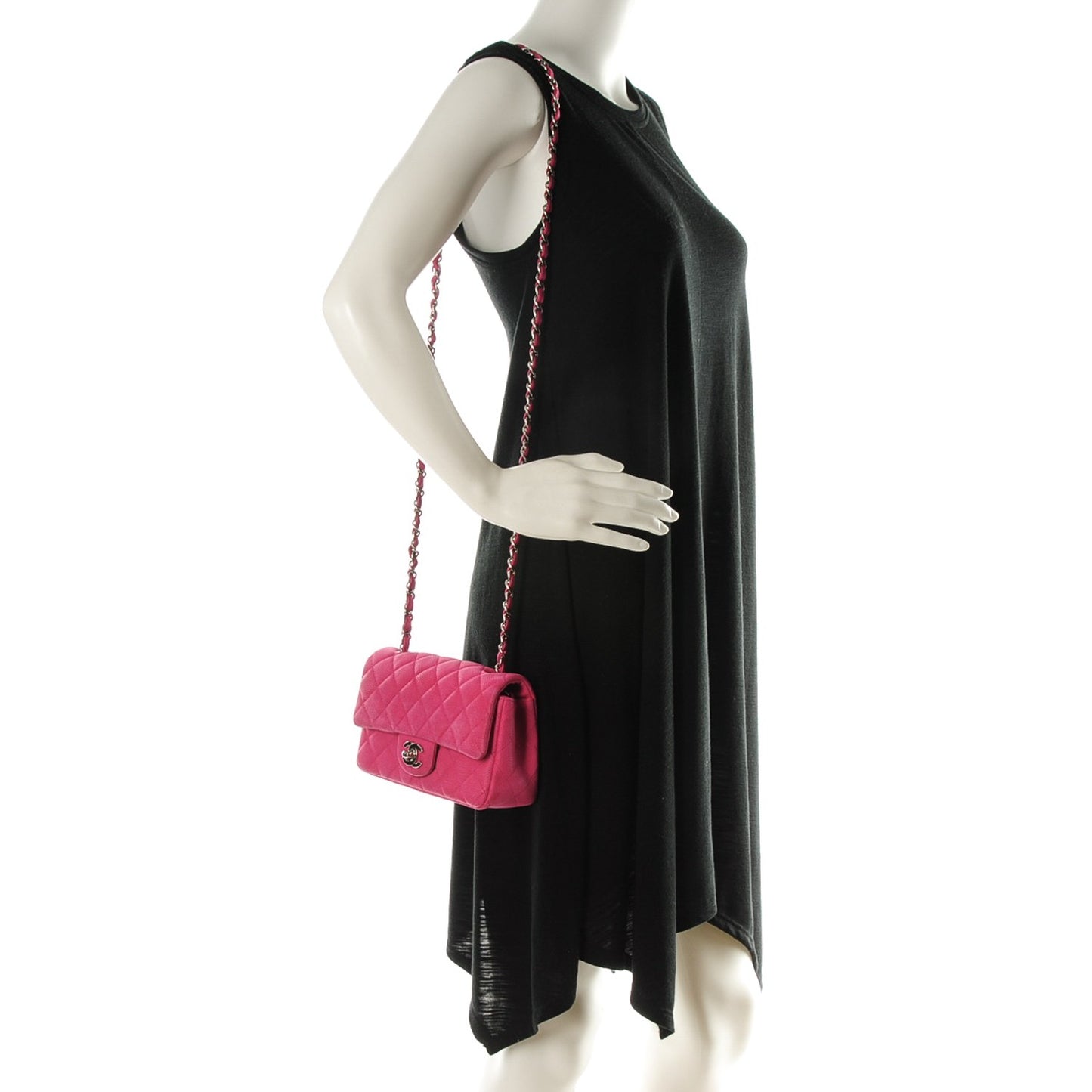 Iridescent Caviar Quilted Mini Rectangular Flap Pink