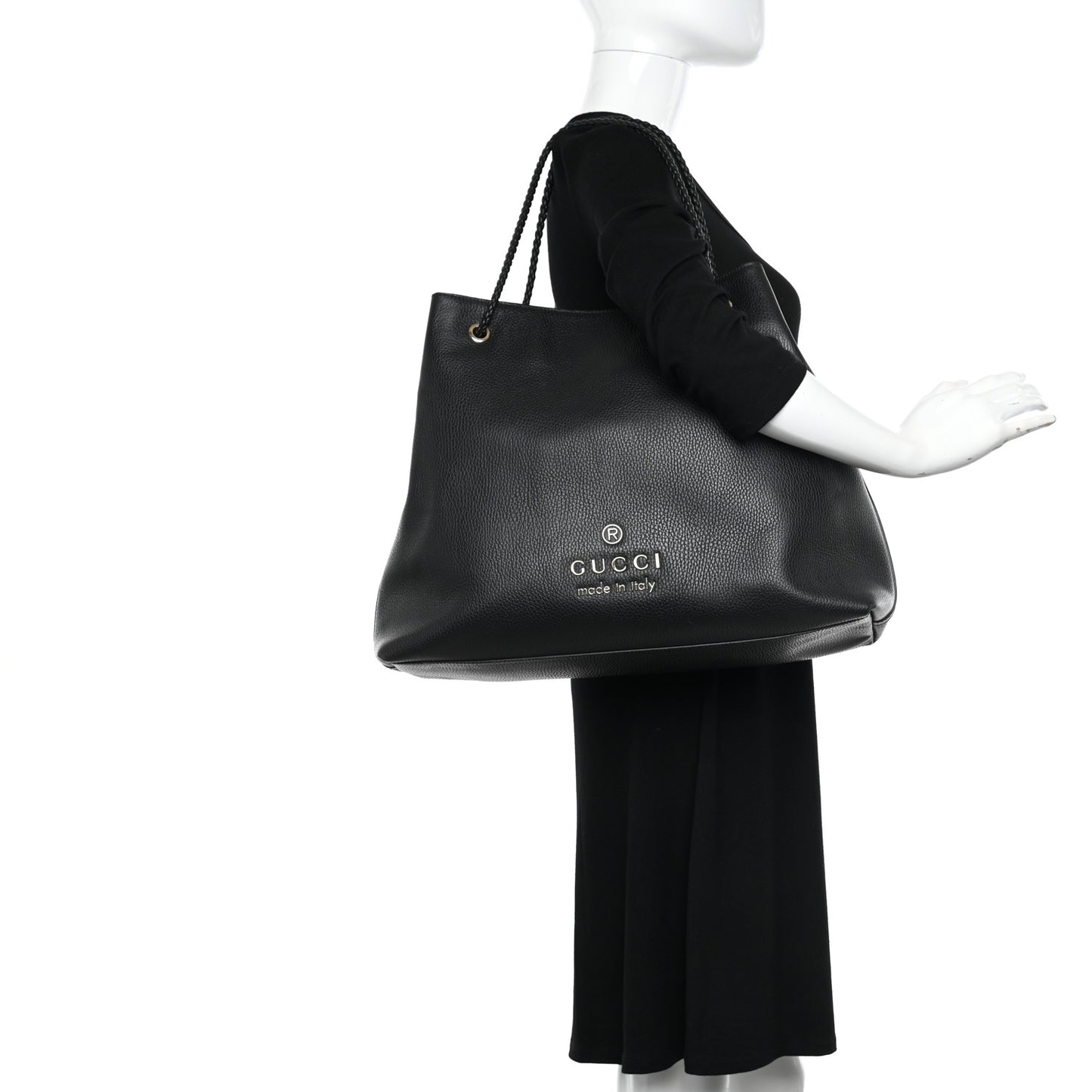 Calfskin Large Gifford Braided Handle Tote Black
