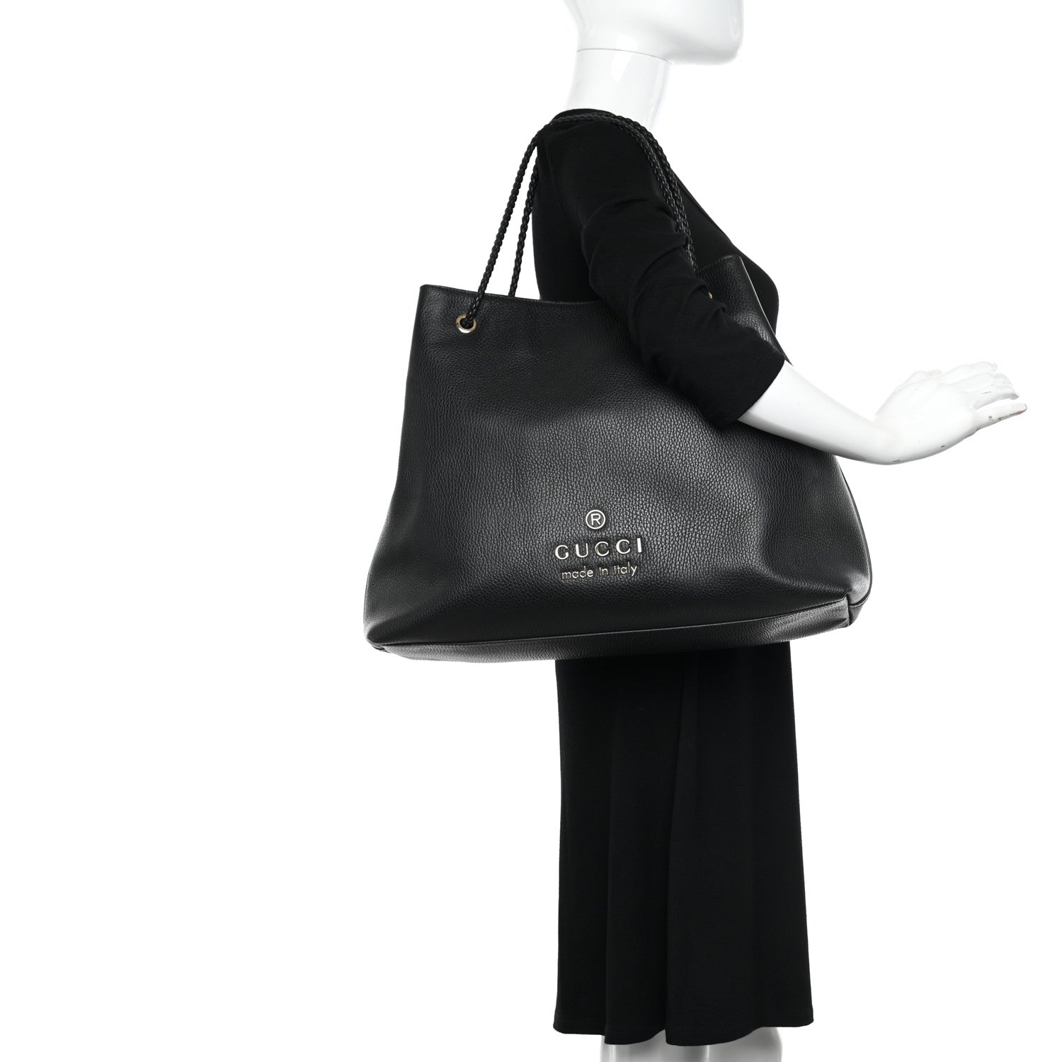Gucci Calfskin Large Gifford Braided Handle Tote Black 2 of 9