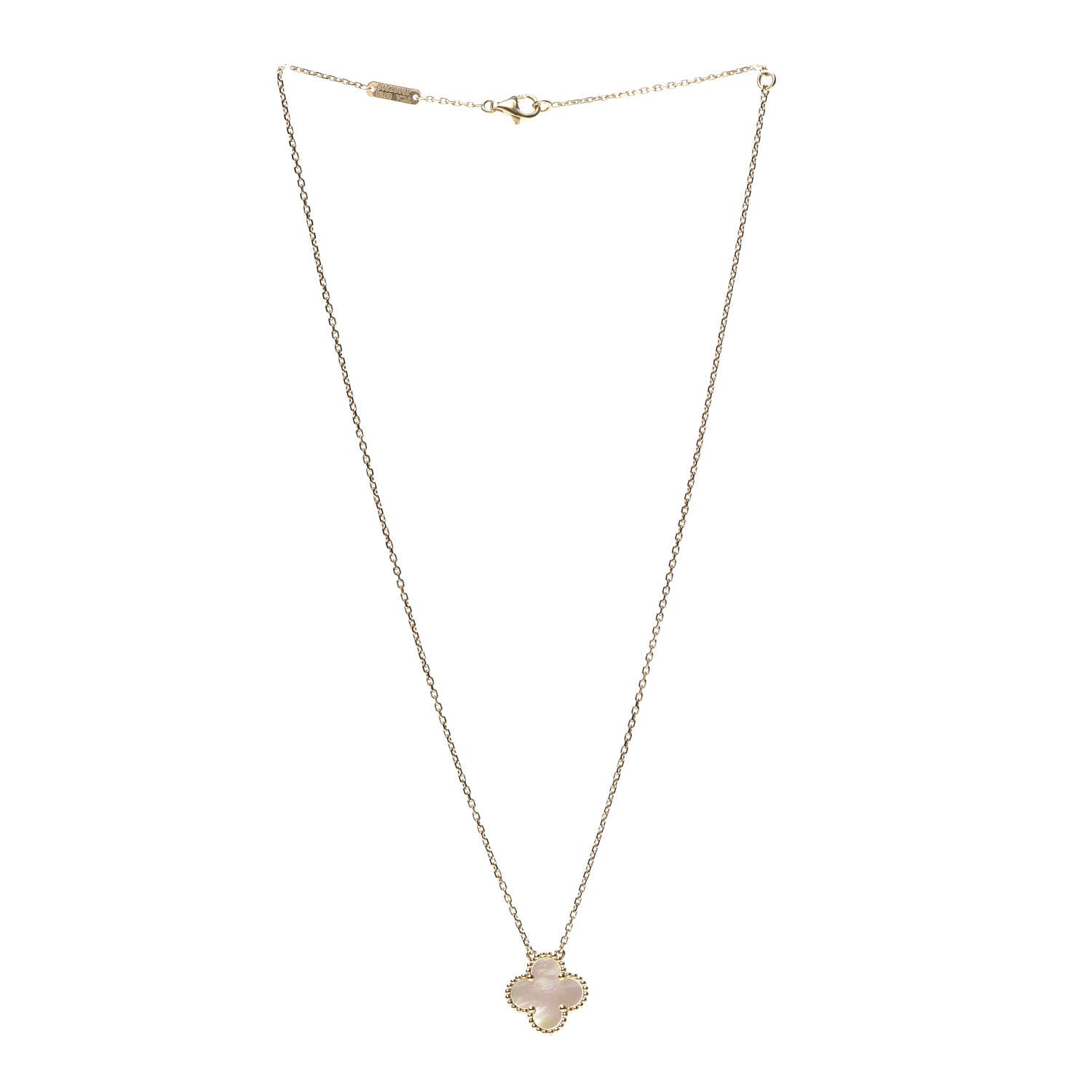 Van Cleef & Arpels 18K Yellow Gold Mother of Pearl Vintage Alhambra Pendant Necklace 3 of 7