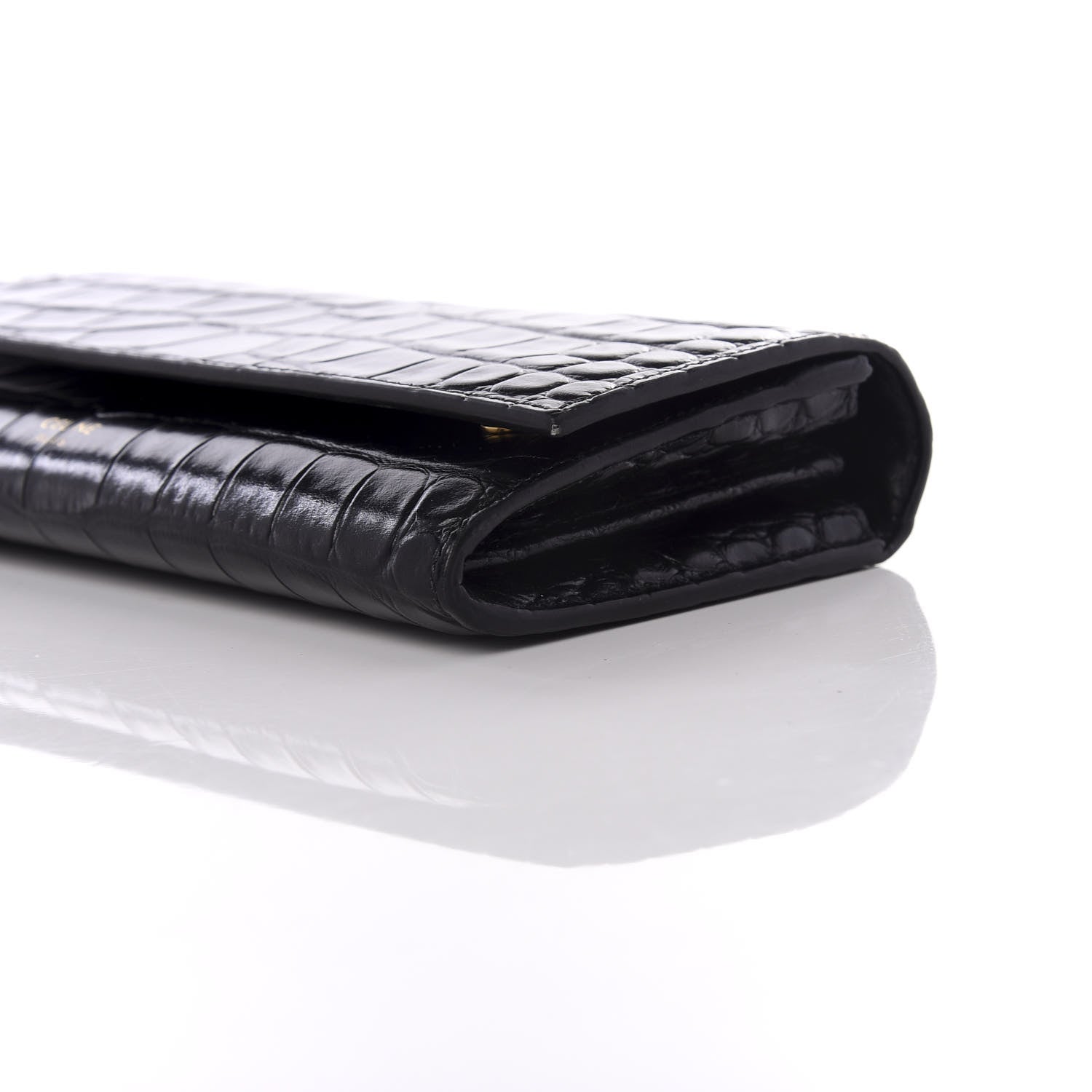 Celine Crocodile Embossed Calfskin Large Flap Wallet Black 7 of 8