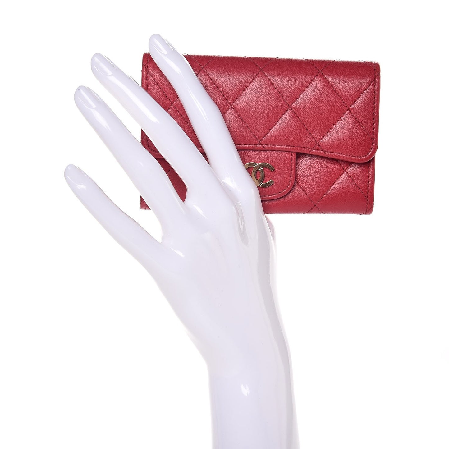 Lambskin Quilted Flap Card Holder Dark Pink