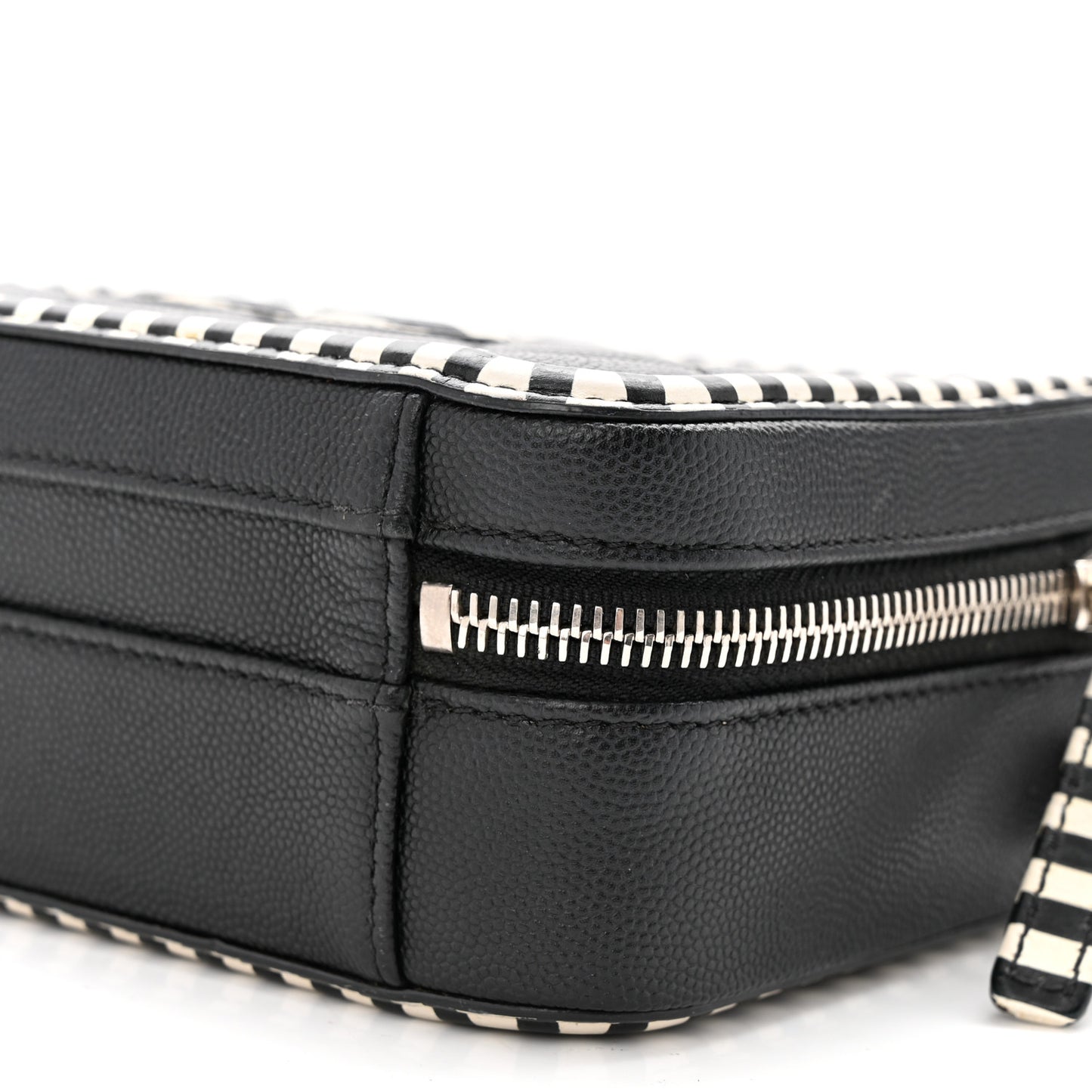 Caviar Quilted Striped Small CC Filigree Vanity Case Black White