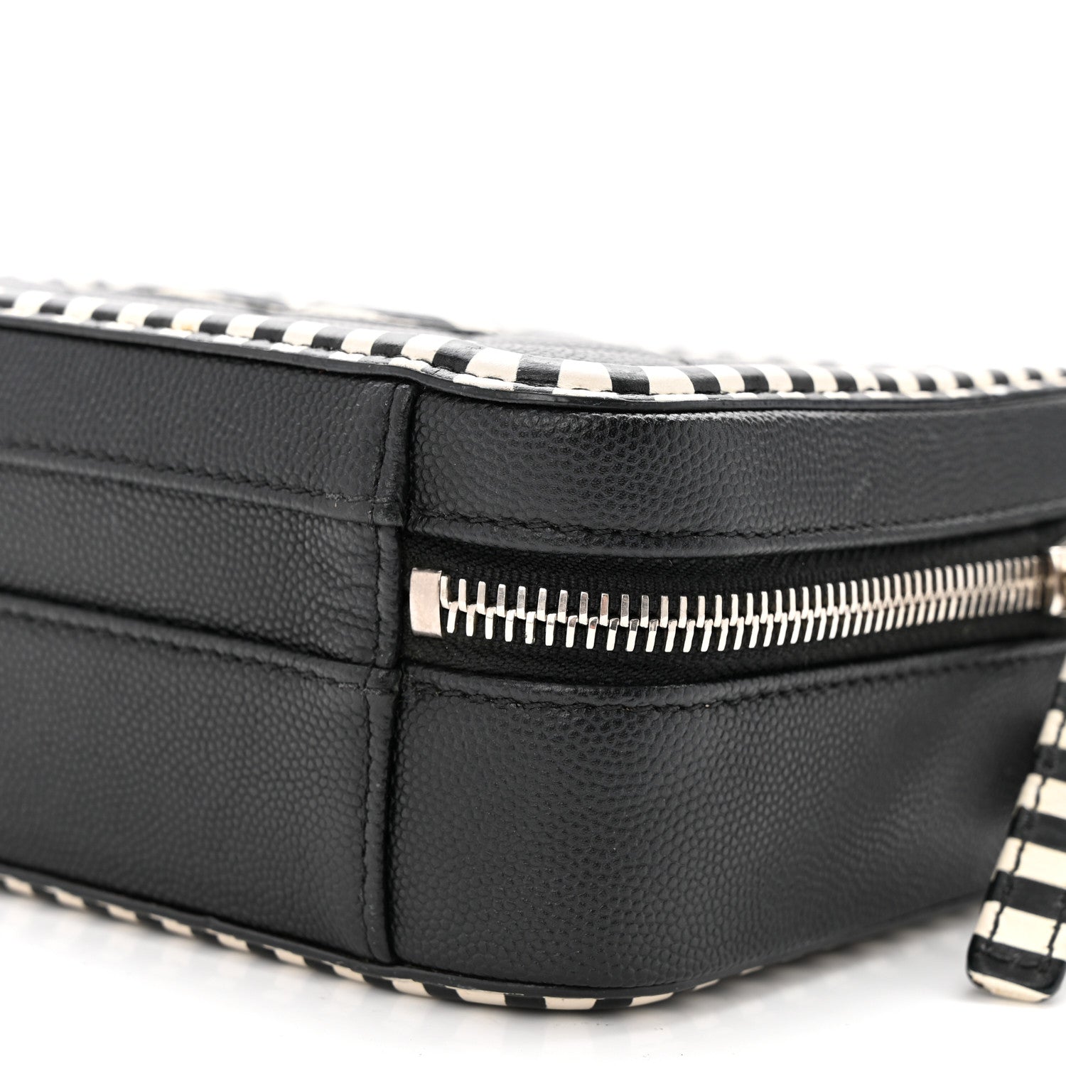 Chanel Caviar Quilted Striped Small CC Filigree Vanity Case Black White 10 of 10