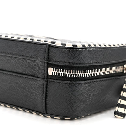 Chanel Caviar Quilted Striped Small CC Filigree Vanity Case Black White 10 of 10