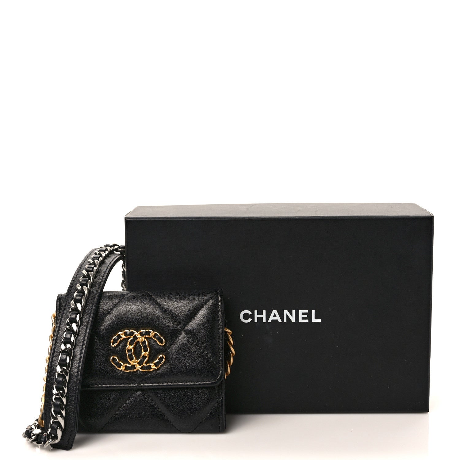 Chanel Lambskin Quilted Chanel 19 Flap Coin Purse With Chain Black 9 of 9