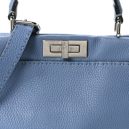 Fendi Cuoio Romano Selleria Bi-Color Medium Peekaboo Iconic Satchel Argento Blue Asfalto 7 of 9