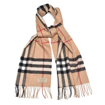 Burberry Cashmere Giant Check Fringe Scarf Camel 1 of 5