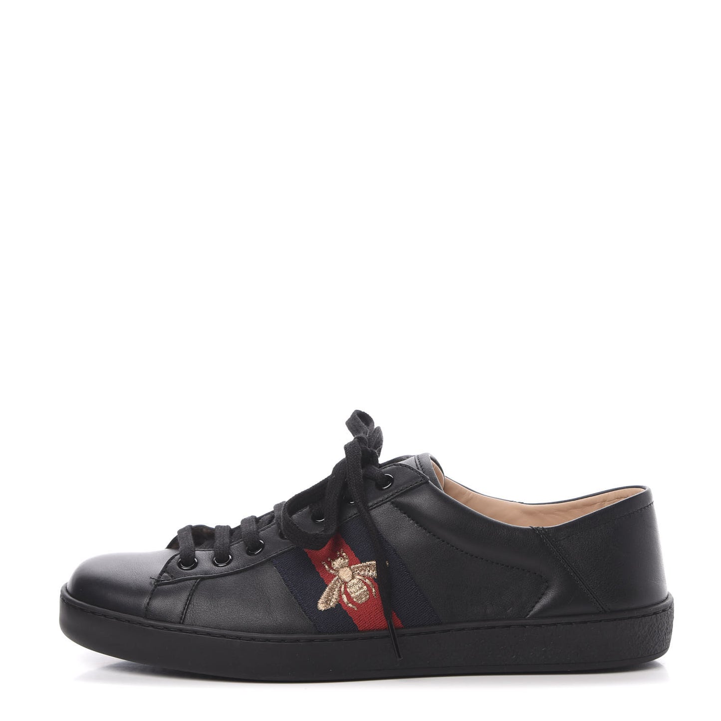 Calfskin Ayers Web Bee Embroidered Mens Ace Sneakers 9.5 Black