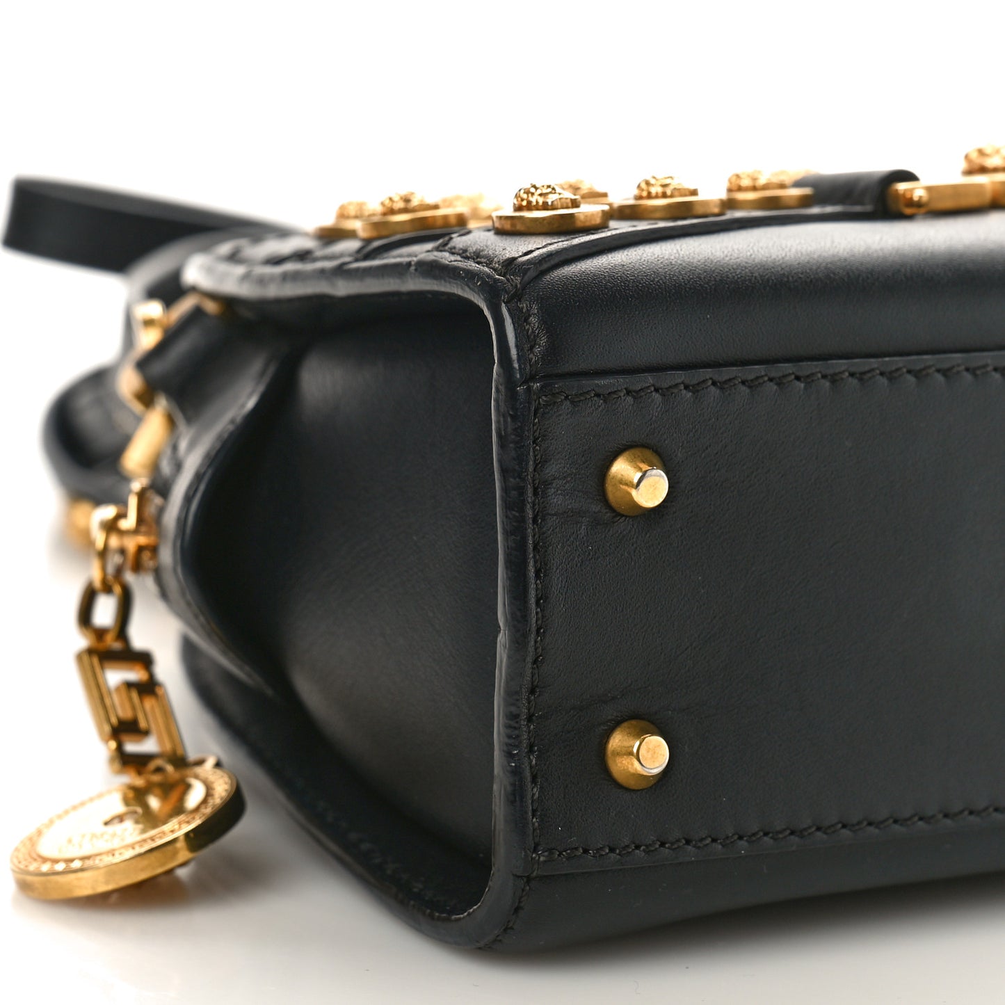 Calfskin Small Medallion Tribute Bowling Bag Black