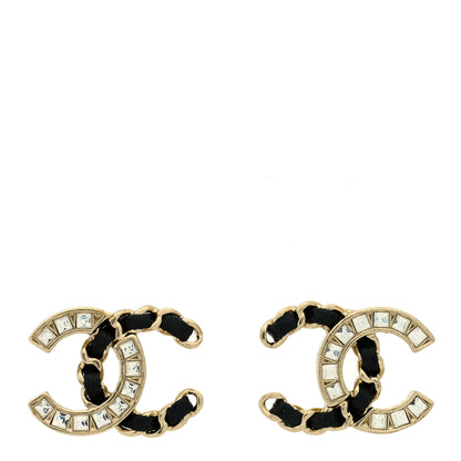 Chanel Crystal Baguette Lambskin Chain CC Vintage Allure Stud Earrings Black Gold 1 of 5