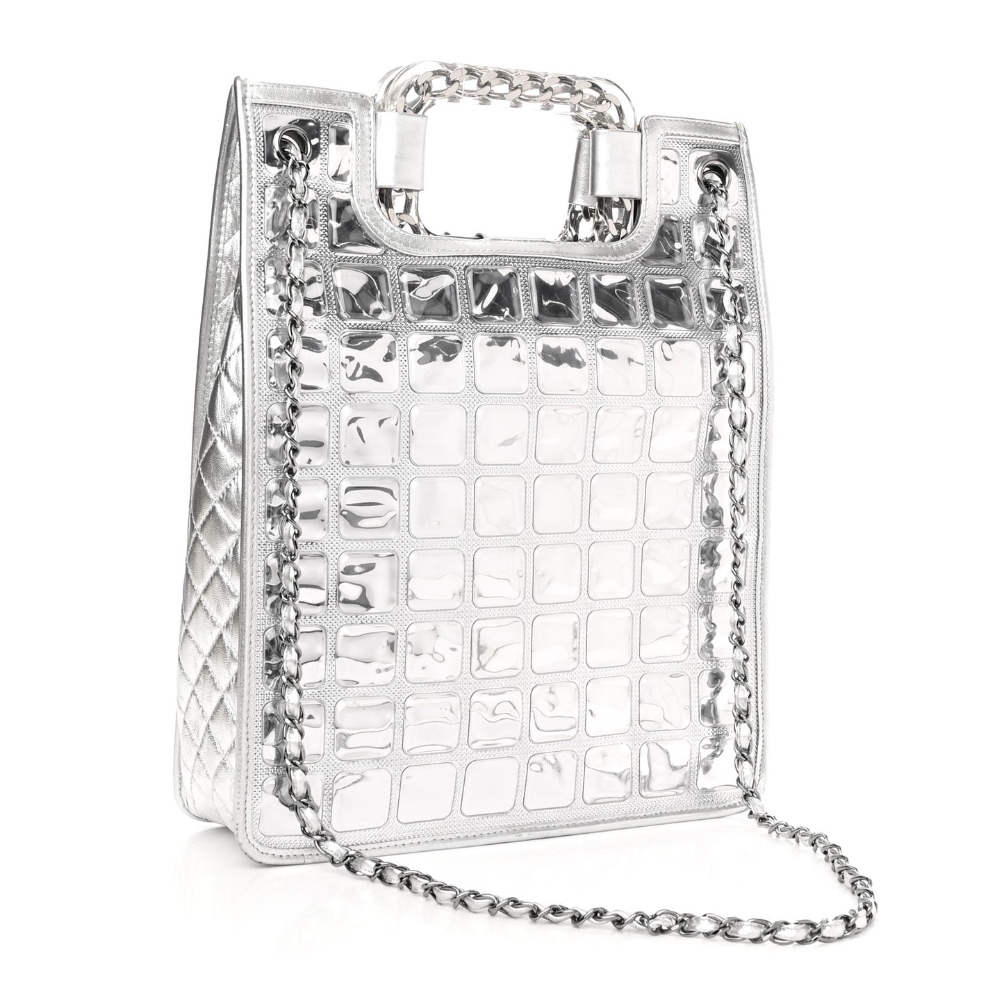 Vinyl Ice Cube Large Shopper Tote Silver