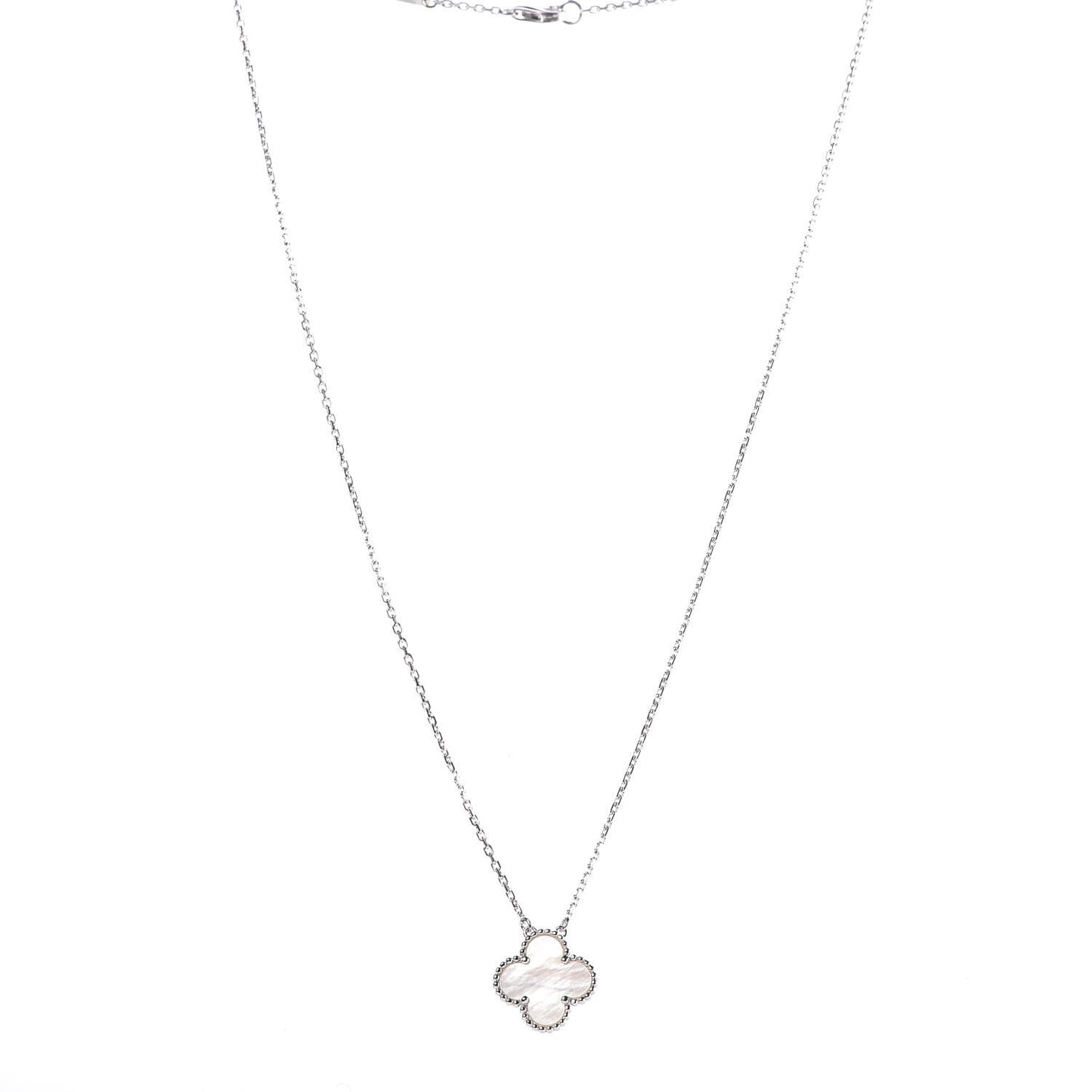 18K White Gold Mother of Pearl Vintage Alhambra Pendant Necklace
