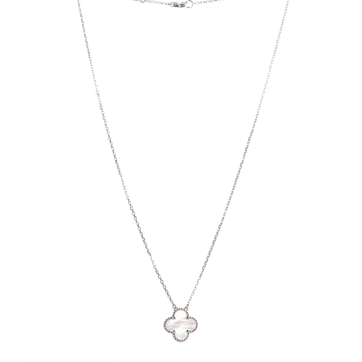 Van Cleef & Arpels 18K White Gold Mother of Pearl Vintage Alhambra Pendant Necklace 1 of 6