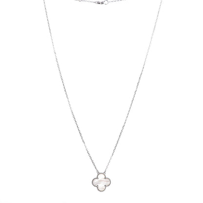 Van Cleef & Arpels 18K White Gold Mother of Pearl Vintage Alhambra Pendant Necklace 1 of 6