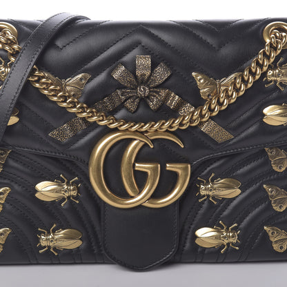 Gucci Calfskin Matelasse Animal Studs Medium GG Marmont Shoulder Bag Black 7 of 9