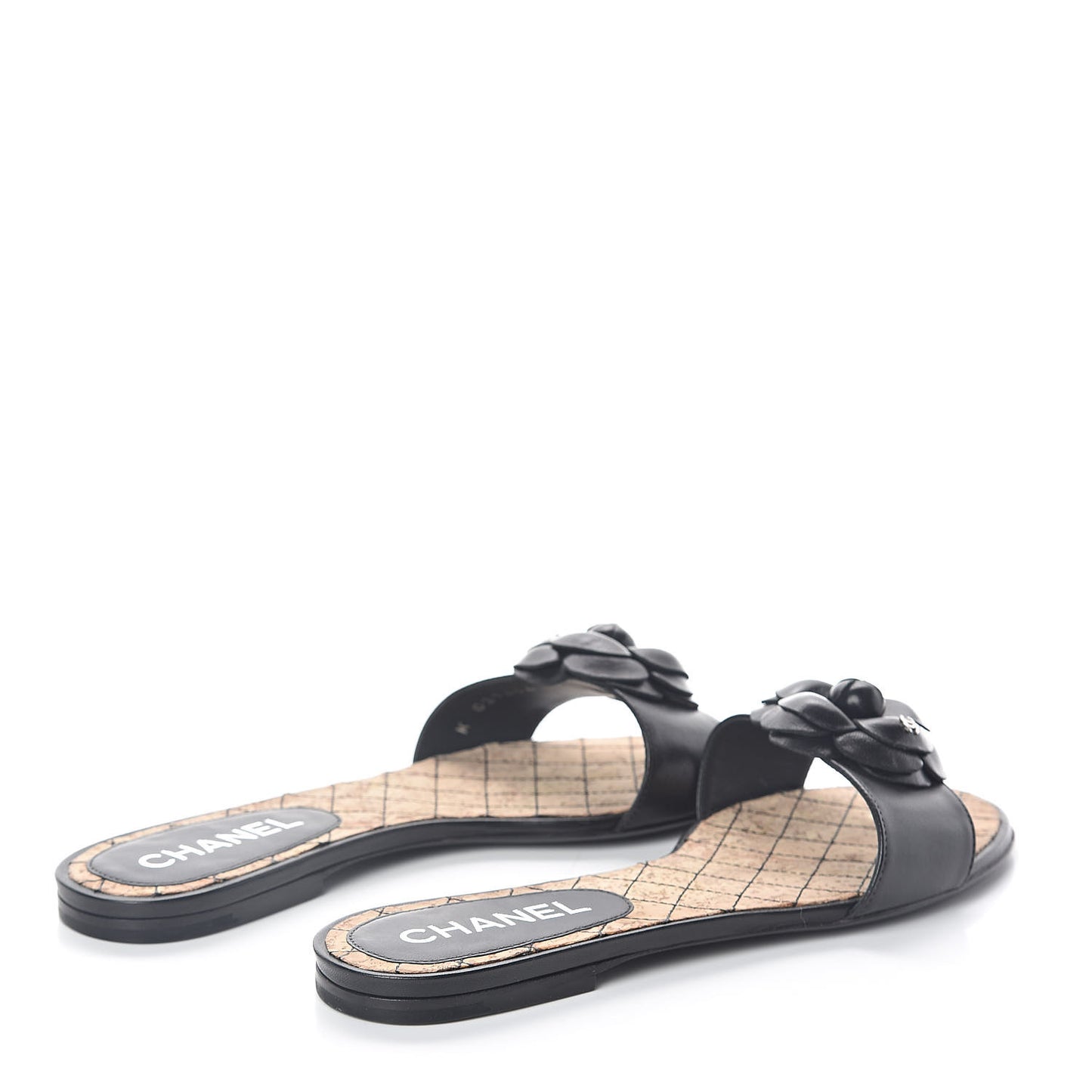 Lambskin Cork Camellia Sandals 37 Black