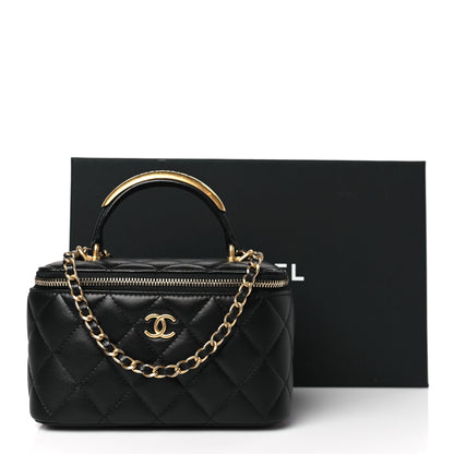 Chanel Lambskin Quilted Metal Small Top Handle Vanity Case With Chain Black 10 of 10