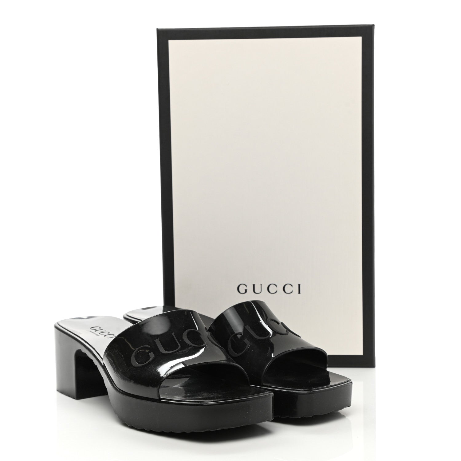 Gucci Rubber Gucci Logo Womens Platform 20/60mm Slide Sandals 39 Black 9 of 9