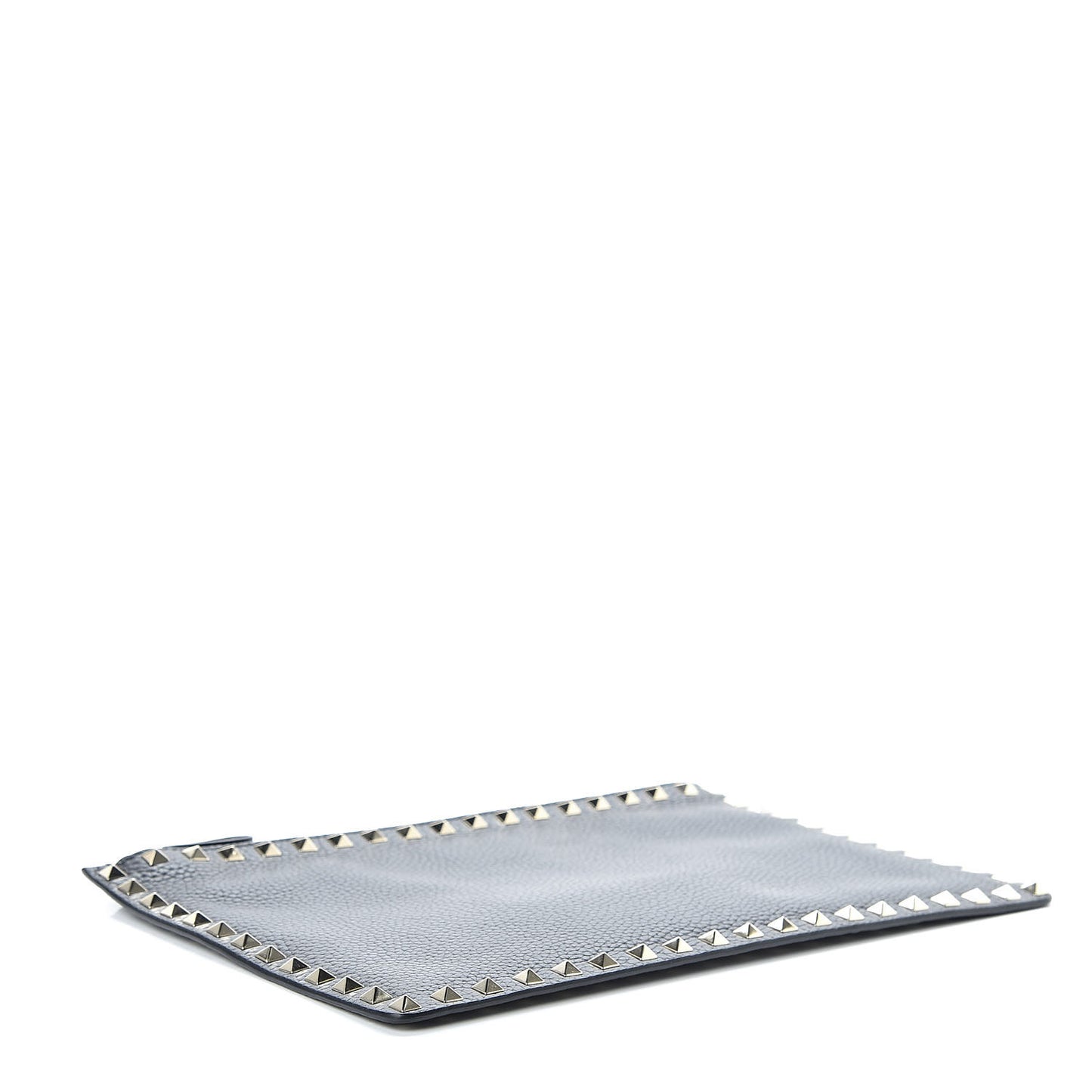 Pebbled Calfskin Large Rockstud Zip Pouch Black