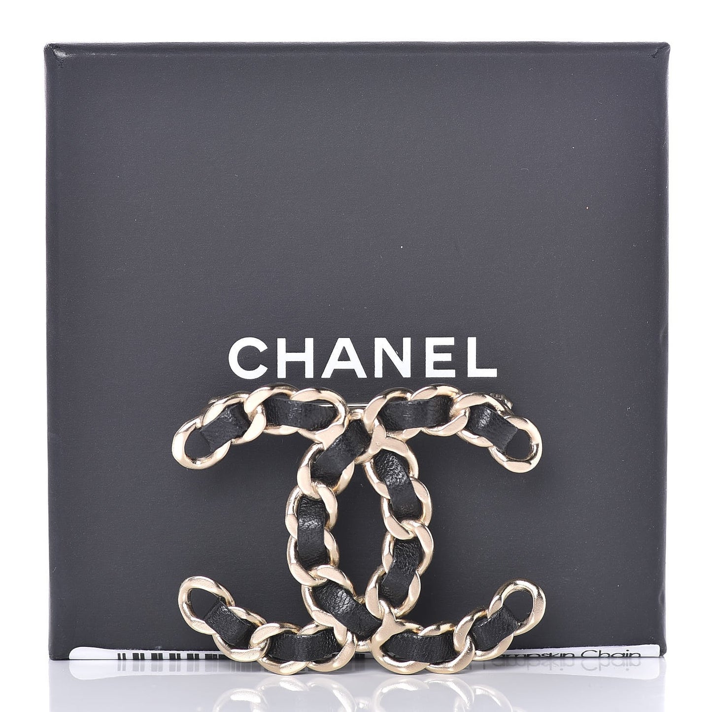 Lambskin Chain CC Brooch Black Gold