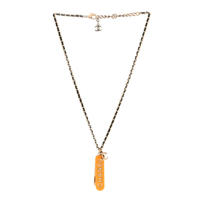 Chanel Metal Lambskin Chain CC Comb Necklace Gold Orange Black 3 of 7