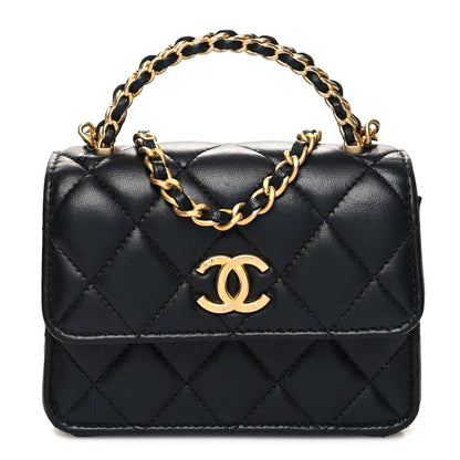 Chanel Lambskin Quilted Chain Top Handle Clutch With Chain Black 1 of 12