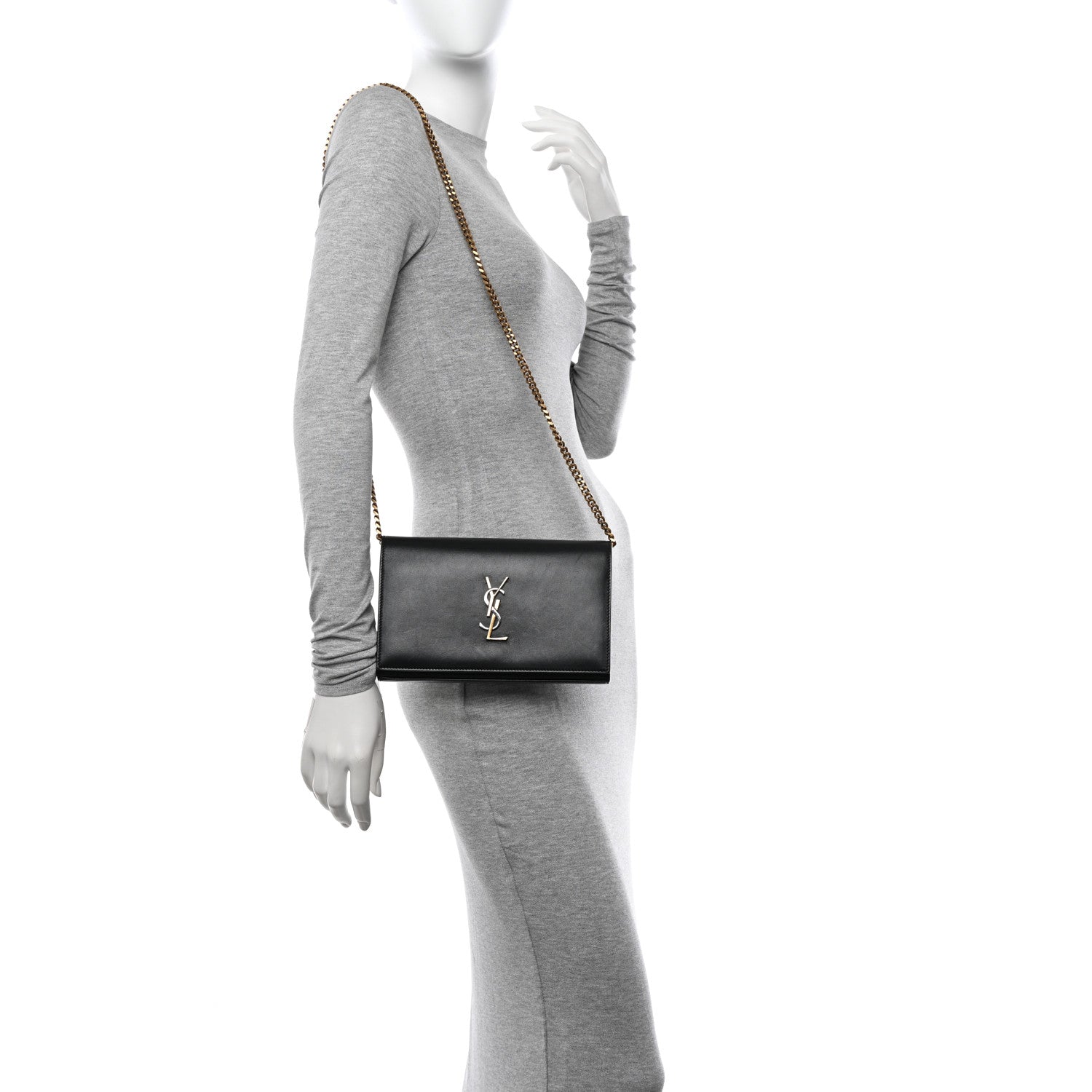 Saint Laurent Smooth Calfskin Tri-Metal Cassandre Wallet On Chain WOC Black 2 of 12