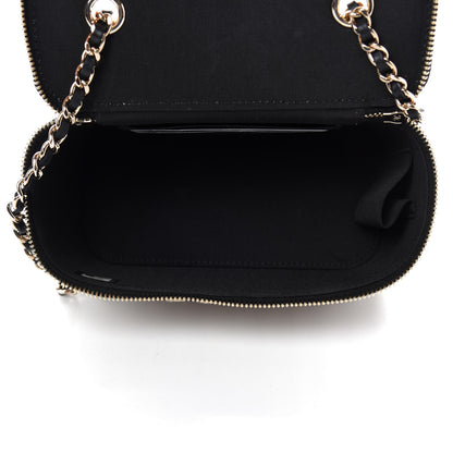 Chanel Raffia Jute Striped Small Vanity Case With Chain Black Beige 5 of 11