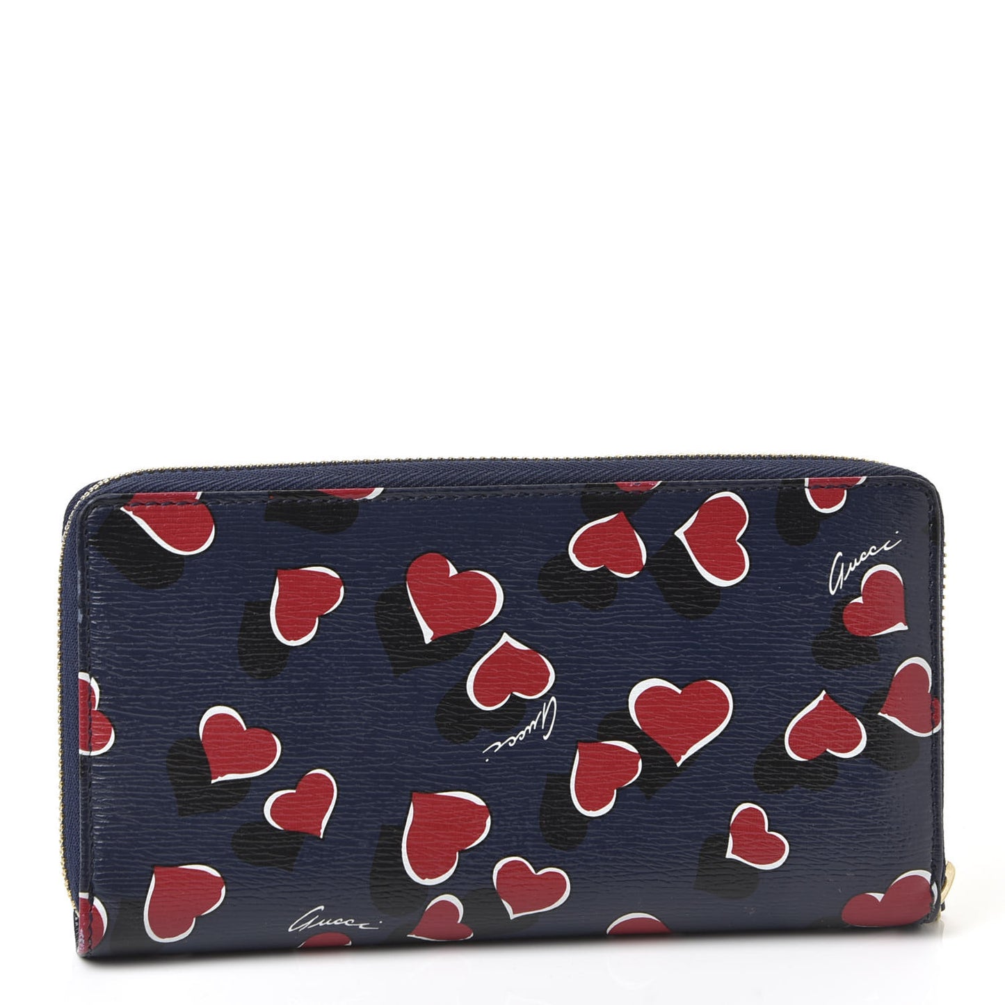 Calfskin Heartbeat Print Zip Around Wallet Blue
