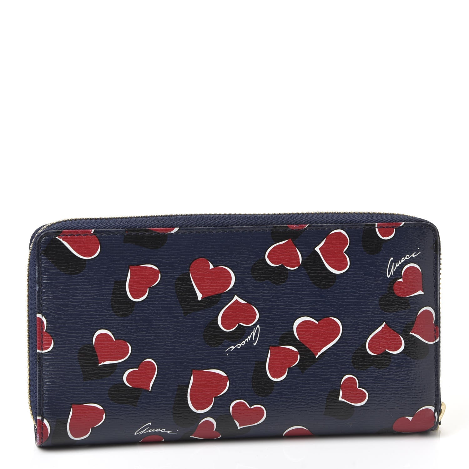 Gucci Calfskin Heartbeat Print Zip Around Wallet Blue 2 of 8