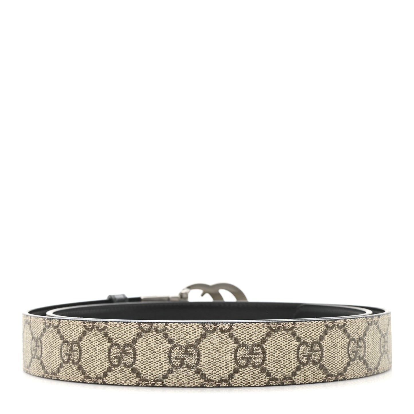 GG Supreme Monogram Plutone Calfskin Palladium Double G Reversible 30mm Belt 100 40 Beige Ebony Black