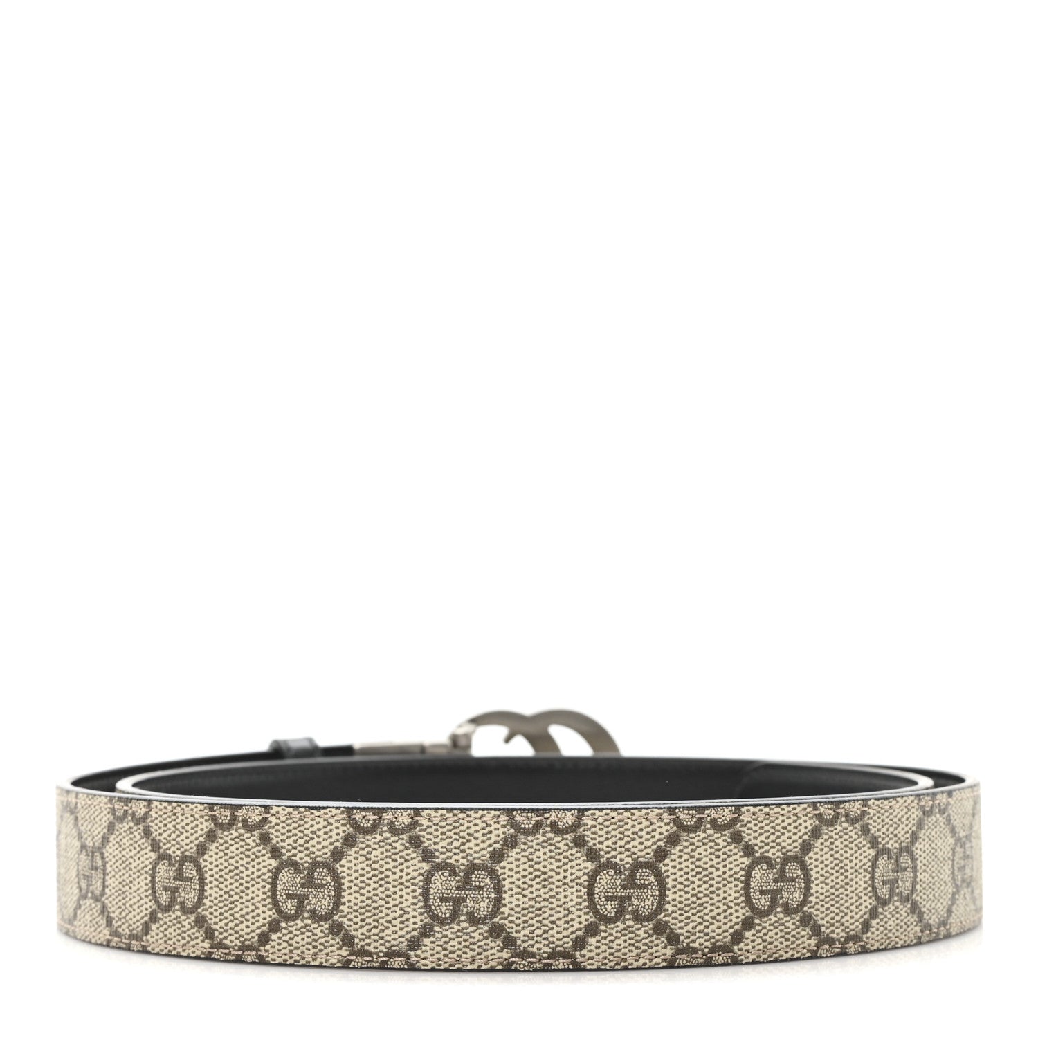 Gucci GG Supreme Monogram Plutone Calfskin Palladium Double G Reversible 30mm Belt 100 40 Beige Ebony Black 2 of 4