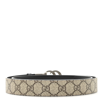Gucci GG Supreme Monogram Plutone Calfskin Palladium Double G Reversible 30mm Belt 100 40 Beige Ebony Black 2 of 4