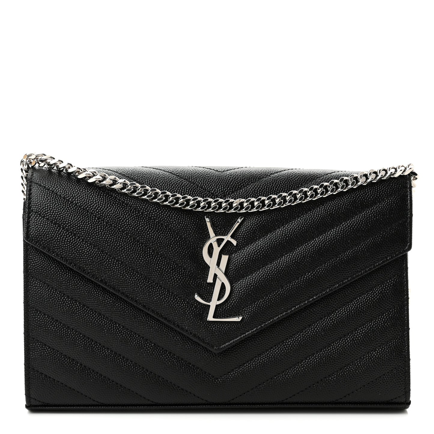 Grain De Poudre Matelasse Chevron Monogram Chain Wallet Black