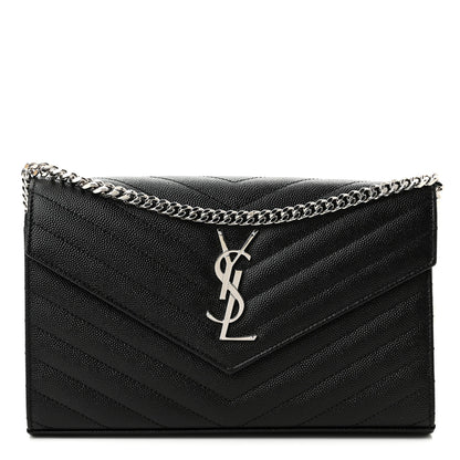 Saint Laurent Grain De Poudre Matelasse Chevron Monogram Chain Wallet Black 1 of 9