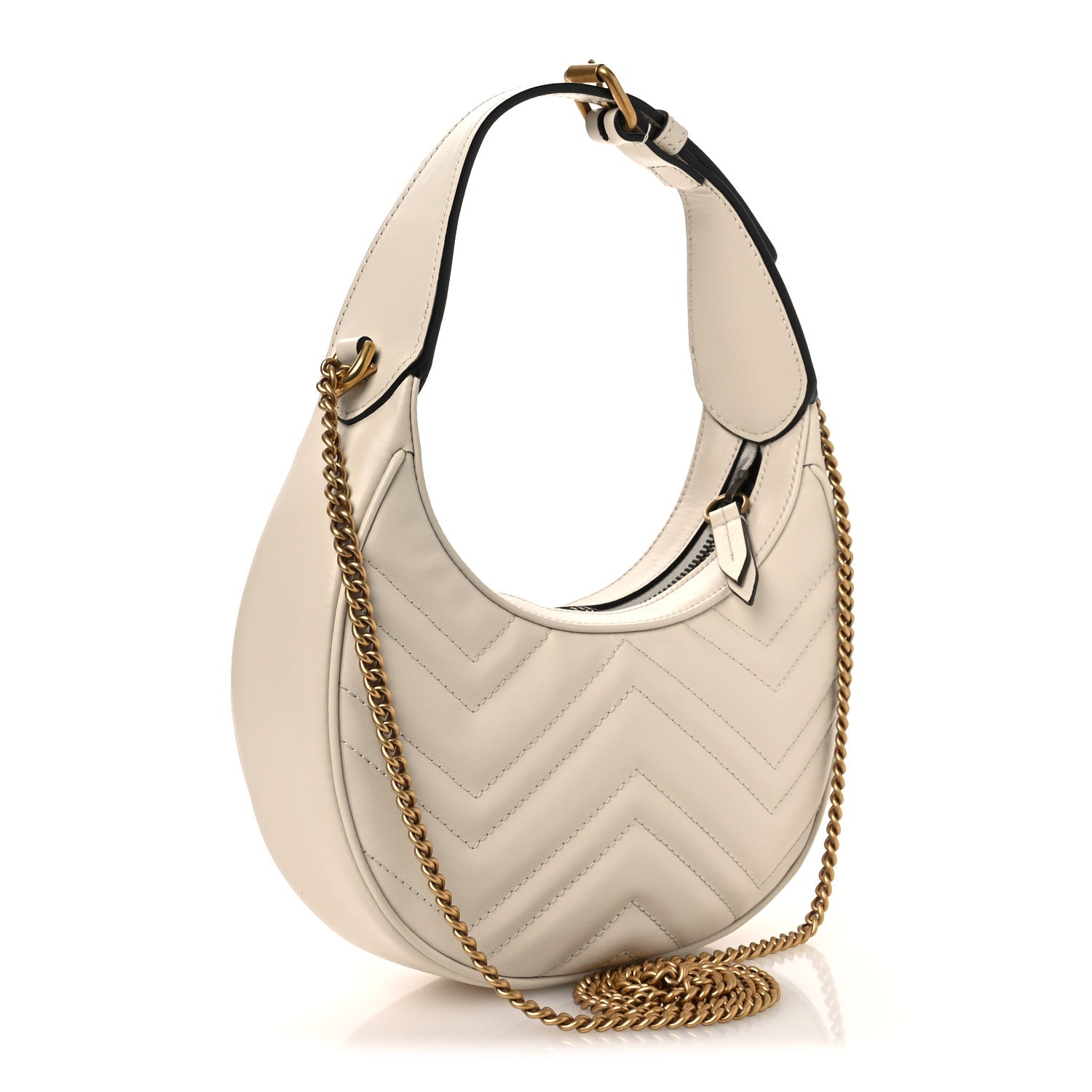 Gucci Calfskin Matelasse Chevron Mini GG Marmont Half Moon Hobo Mystic White 2 of 9