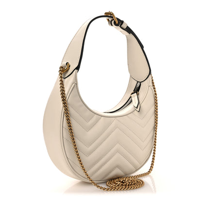 Gucci Calfskin Matelasse Chevron Mini GG Marmont Half Moon Hobo Mystic White 2 of 9