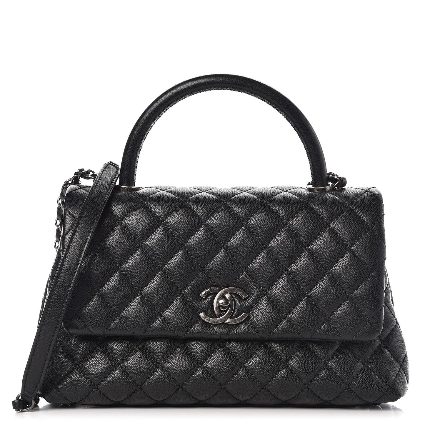 Caviar Quilted Small Coco Handle Flap Black