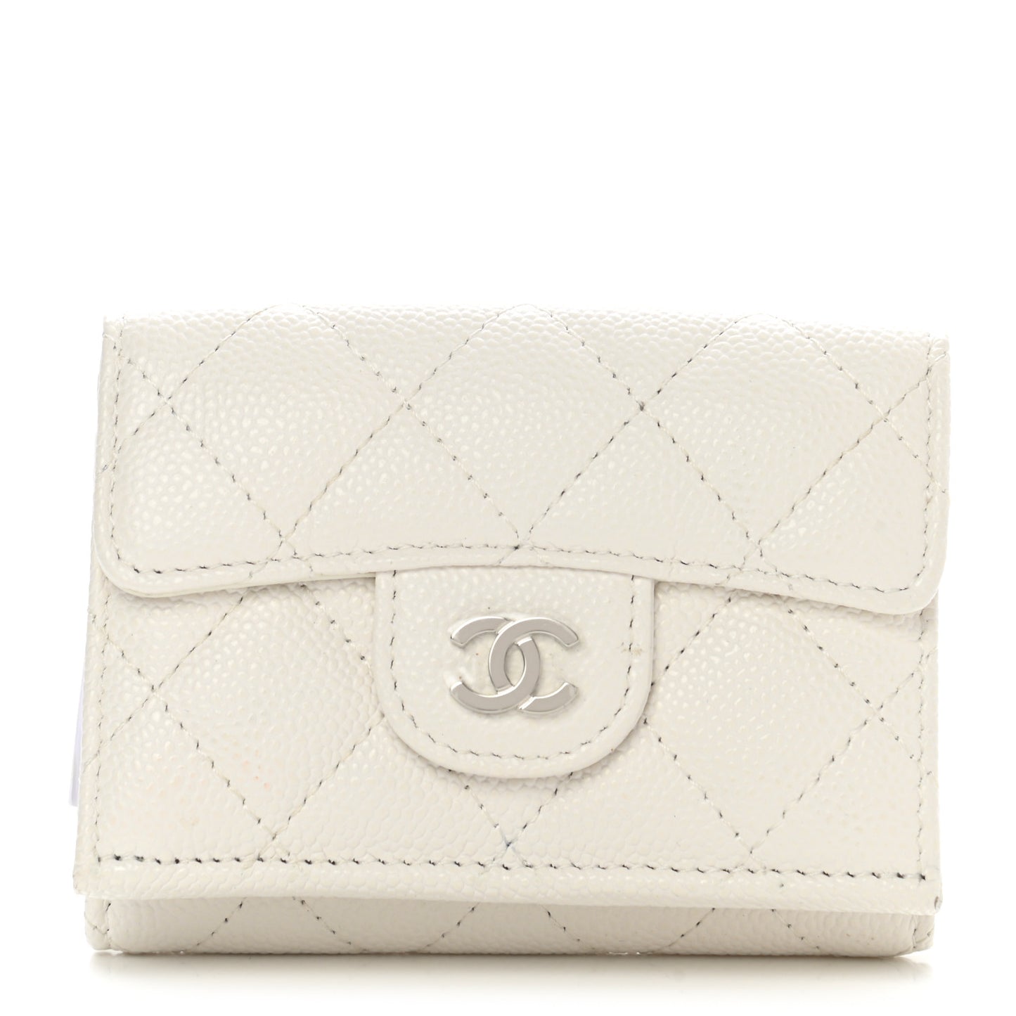 Caviar Quilted Small Flap Wallet White