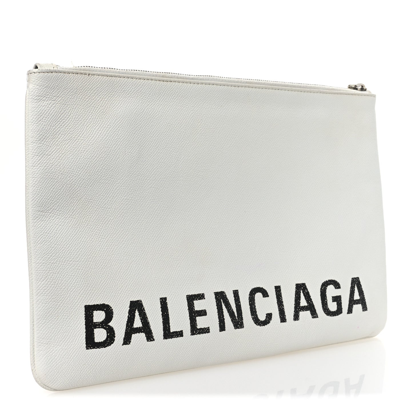 Calfskin Logo Large Zip Pouch White