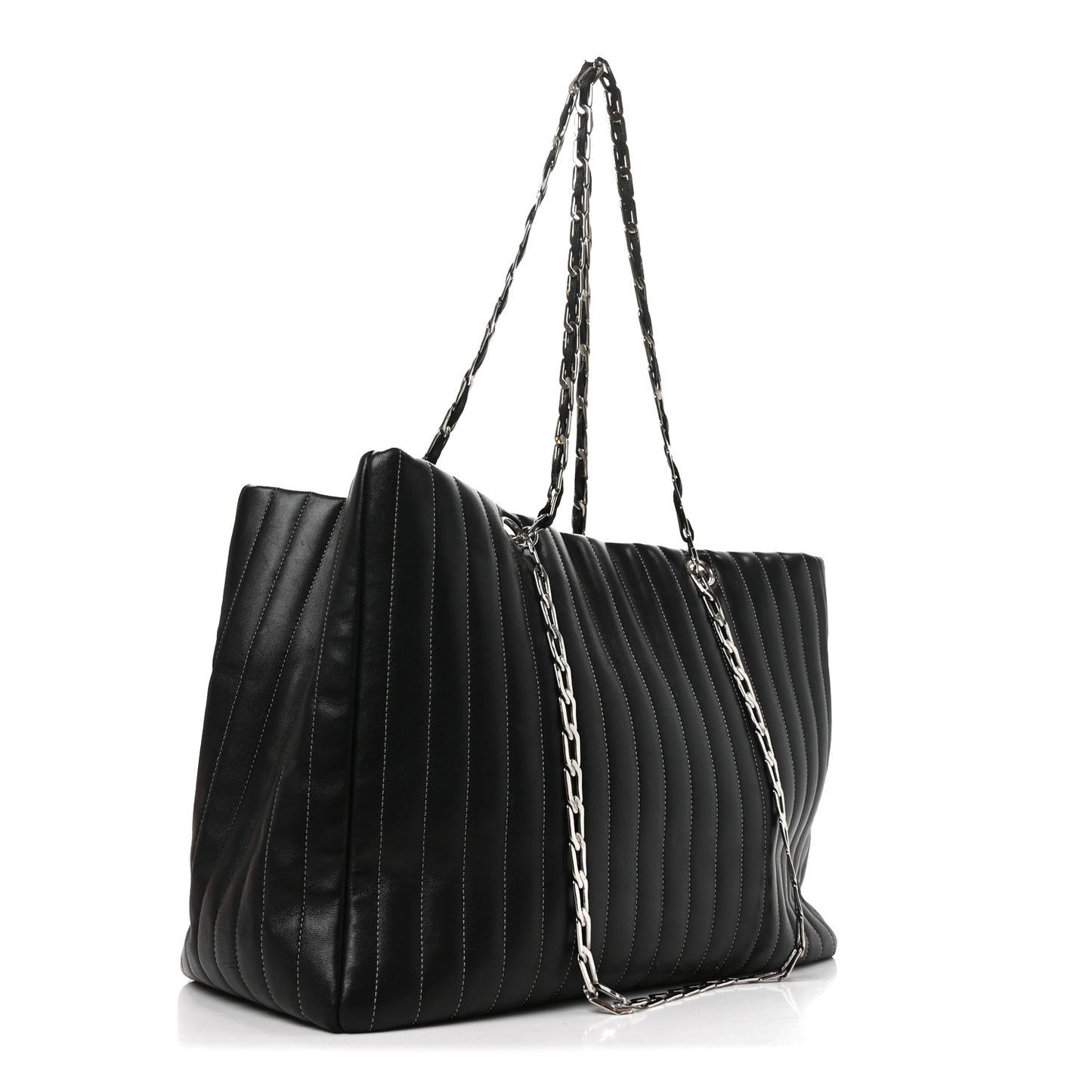 Lambskin Vertical Quilted Large Mademoiselle Tote Black
