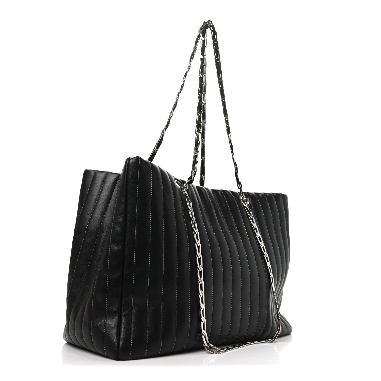 Chanel Lambskin Vertical Quilted Large Mademoiselle Tote Black 3 of 11