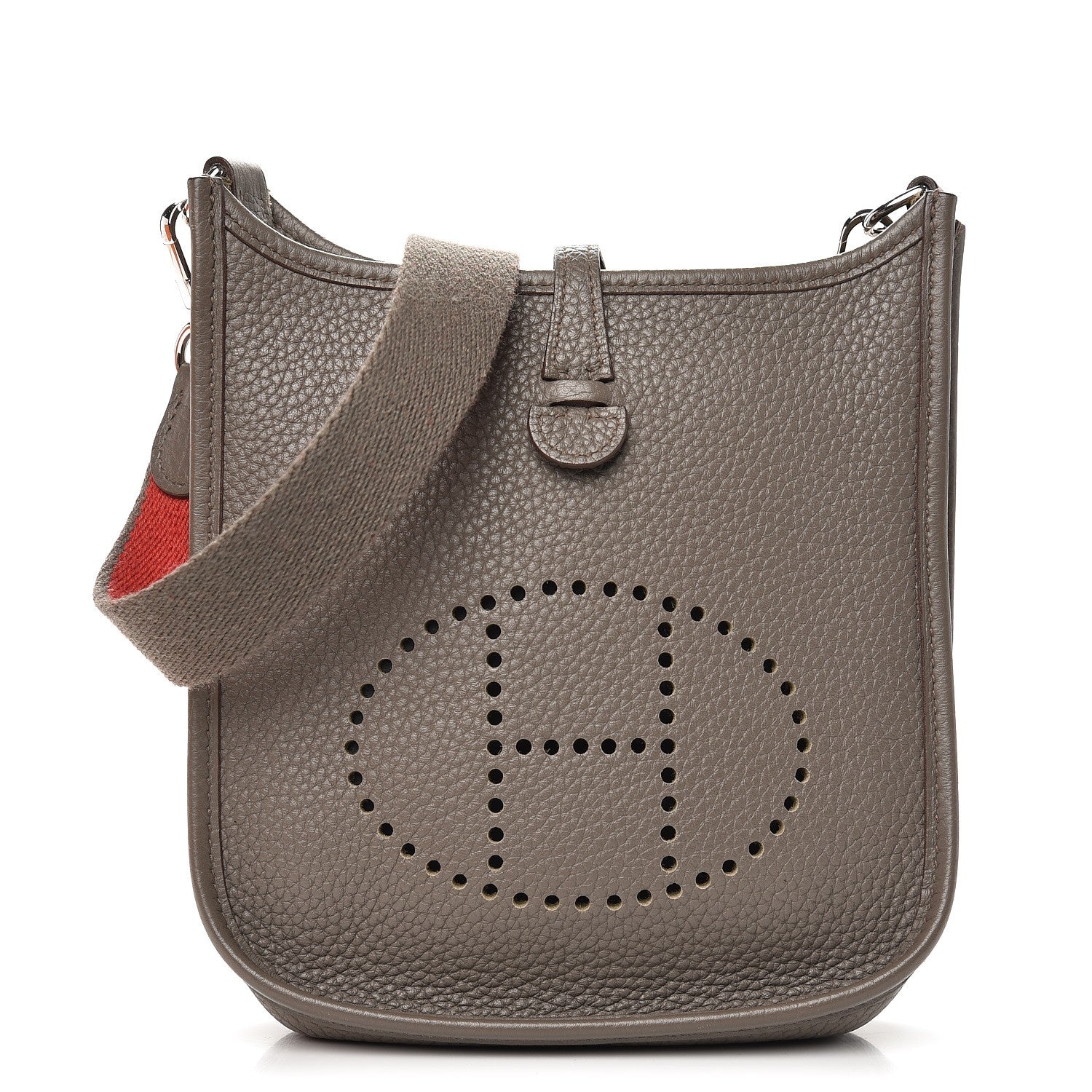Hermes Taurillon Clemence Amazone Evelyne TPM Etain Rouge Casaque 1 of 9