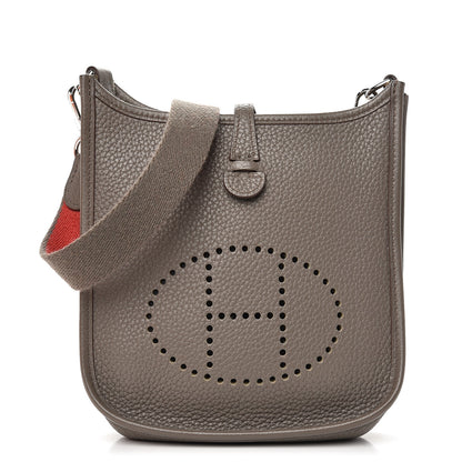 Hermes Taurillon Clemence Amazone Evelyne TPM Etain Rouge Casaque 1 of 9