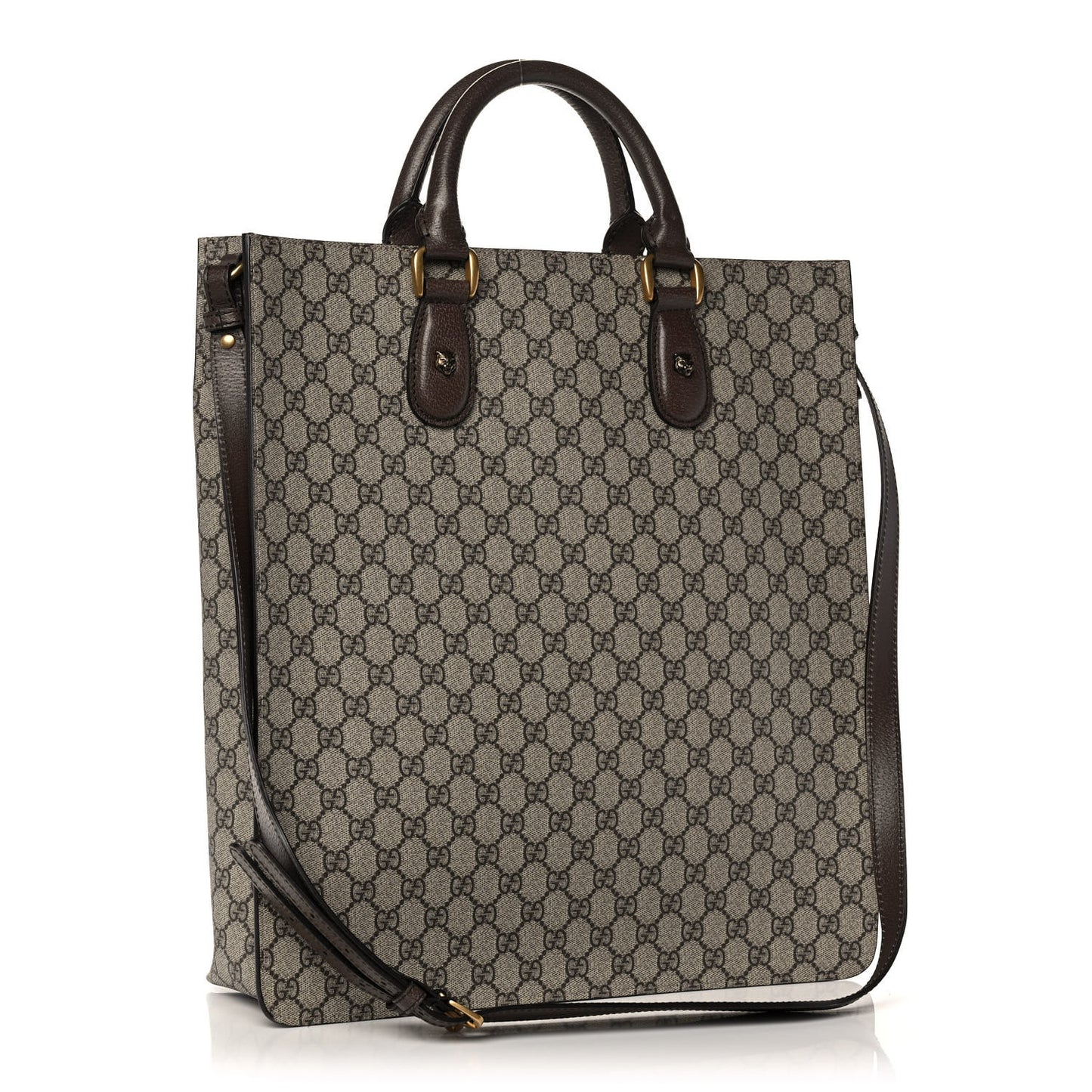 GG Supreme Monogram Web Animalier Bee Vertical Tote Brown