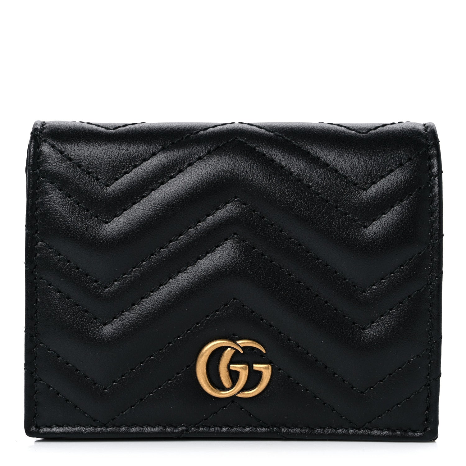 Gucci Calfskin Matelasse GG Marmont Card Case Wallet Black 1 of 10
