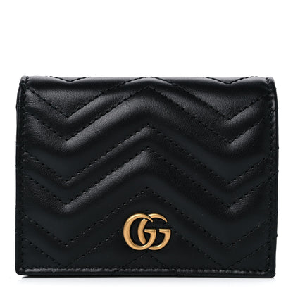 Gucci Calfskin Matelasse GG Marmont Card Case Wallet Black 1 of 10