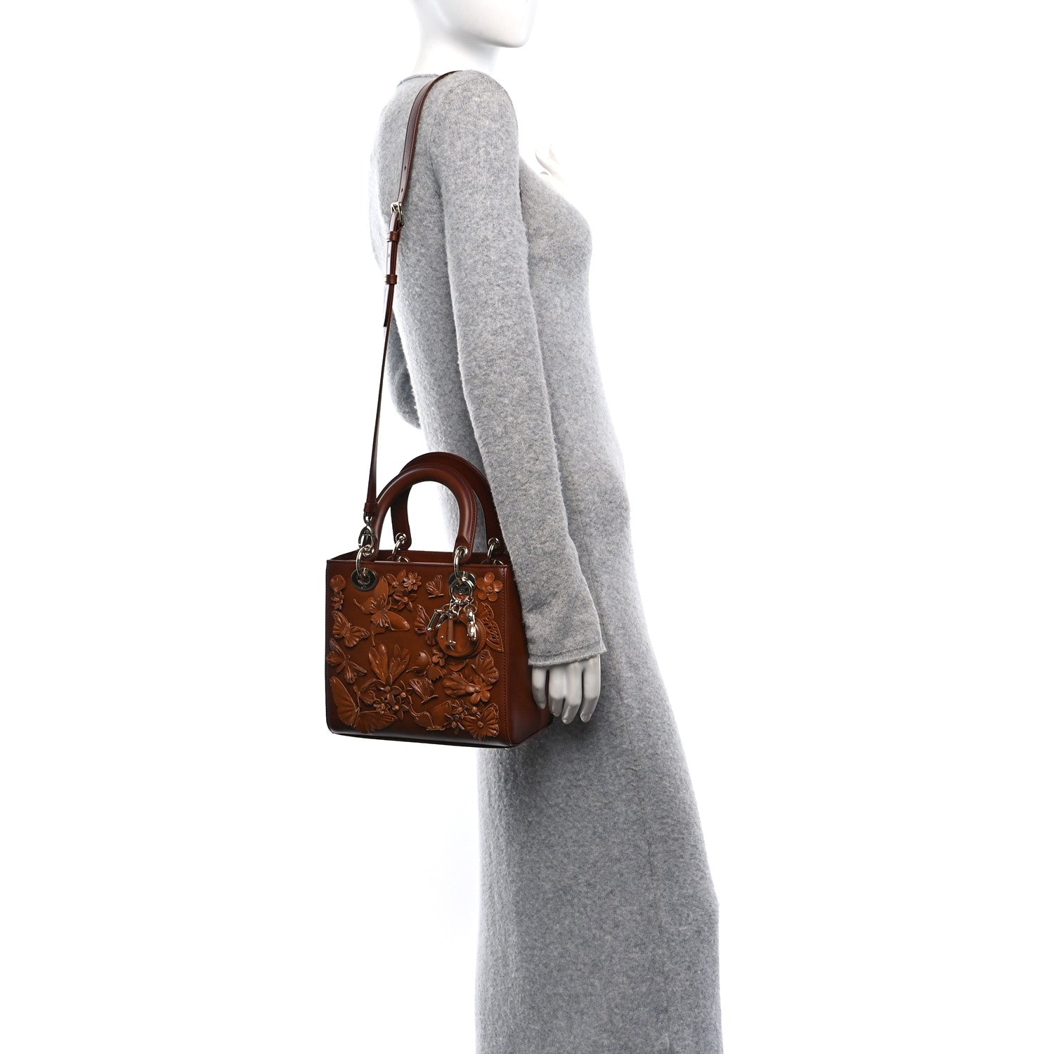 Christian Dior Calfskin 3D Butterfly Embellished Medium Lady Dior Brown 4 of 21